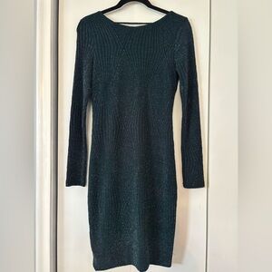 Charlotte Russe Teal Sparkle Dress Large Long Sleeve Low Back 80s Glam Party